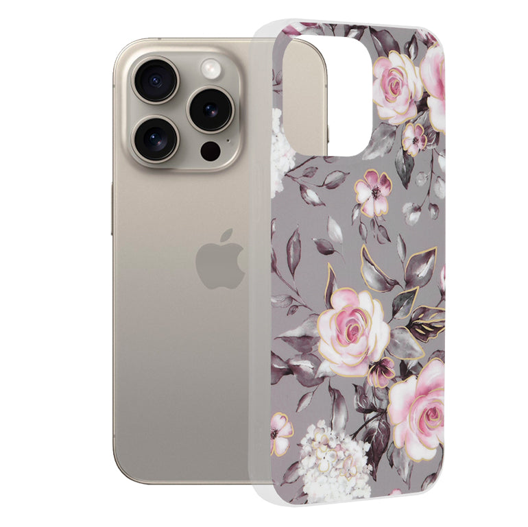 Coque pour Apple iPhone 15 Pro Max, Techsuit, Marble, Gris
