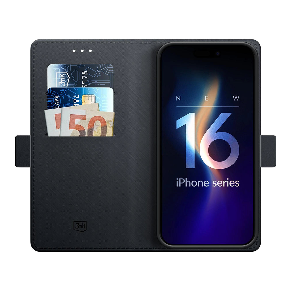 Coque pour Apple iPhone 16, 3MK, Portefeuille, Noire