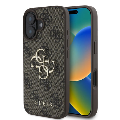 Étui pour Apple iPhone 16, Guess, 4G Big Logo, Marron
