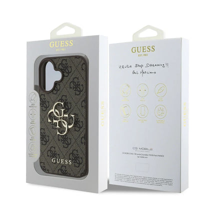 Étui pour Apple iPhone 16, Guess, 4G Big Logo, Marron