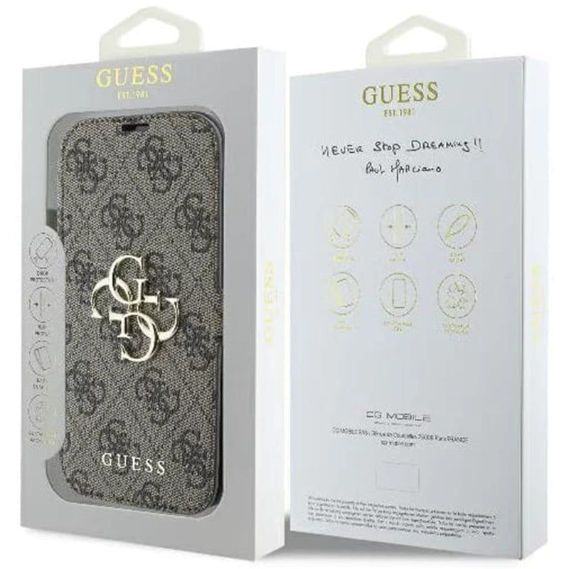 Étui pour Apple iPhone 16, Guess, 4G Book, Marron