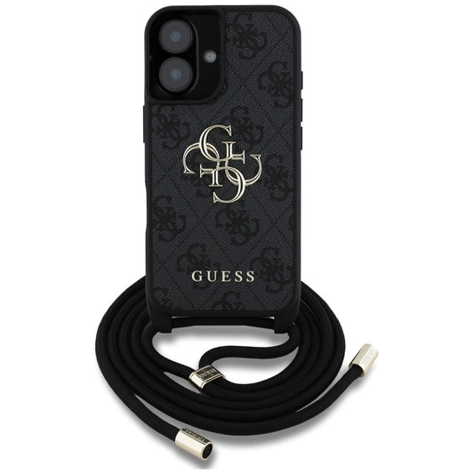 Étui pour Apple iPhone 16, Guess, 4G CBDY Grand Logo avec Bandoulière, Noir