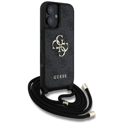 Étui pour Apple iPhone 16, Guess, 4G CBDY Grand Logo avec Bandoulière, Noir