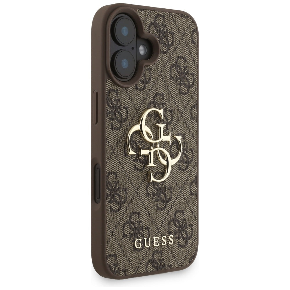 Étui pour Apple iPhone 16, Guess, 4G Classic Logo avec sangle, Marron