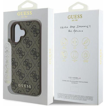 Étui pour Apple iPhone 16, Guess, 4G Classic, Marron