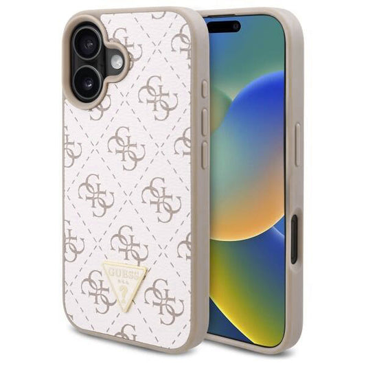 Étui pour Apple iPhone 16, Guess, logo Triangle 4G, Blanc