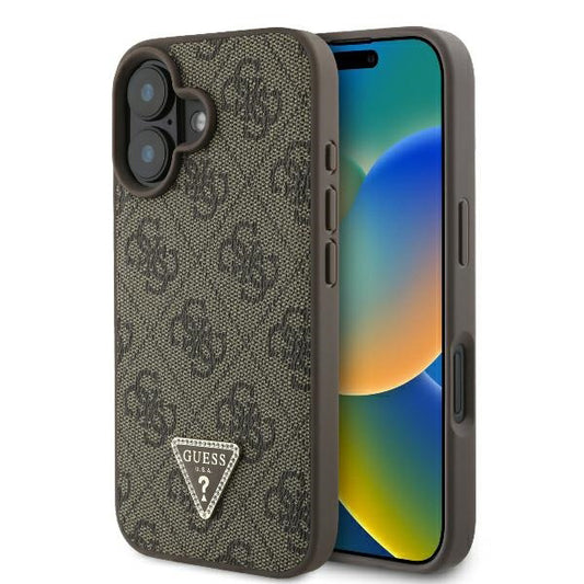 Étui pour Apple iPhone 16, Guess, 4G Triangle Strass, Marron