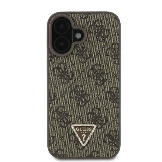 Étui pour Apple iPhone 16, Guess, 4G Triangle Strass, Marron