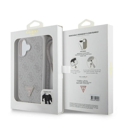 Étui pour Apple iPhone 16, Guess, Crossbody 4G Triangle Strass, Bleu