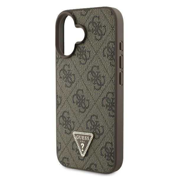 Étui pour Apple iPhone 16, Guess, Crossbody 4G Triangle Strass, Marron