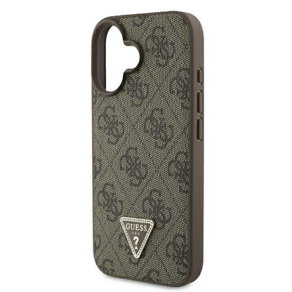 Étui pour Apple iPhone 16, Guess, Crossbody 4G Triangle Strass, Marron