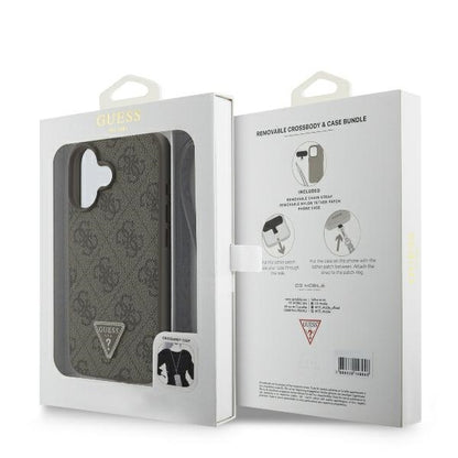 Étui pour Apple iPhone 16, Guess, Crossbody 4G Triangle Strass, Marron