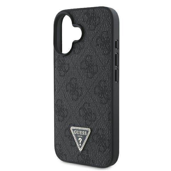 Étui pour Apple iPhone 16, Guess, Crossbody 4G Triangle Strass, Noir