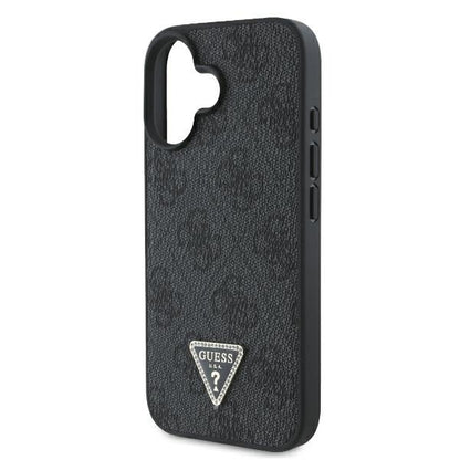 Étui pour Apple iPhone 16, Guess, Crossbody 4G Triangle Strass, Noir