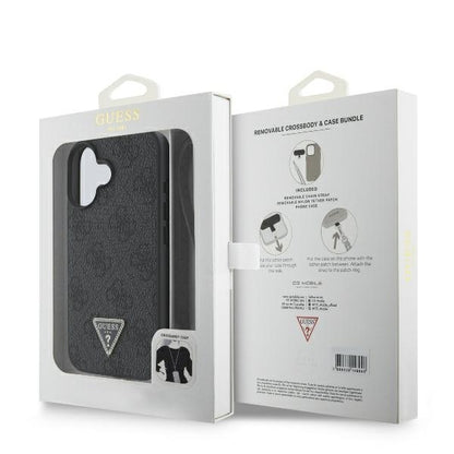 Étui pour Apple iPhone 16, Guess, Crossbody 4G Triangle Strass, Noir