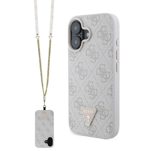 Étui pour Apple iPhone 16, Guess, Crossbody 4G Triangle Strass, Rose