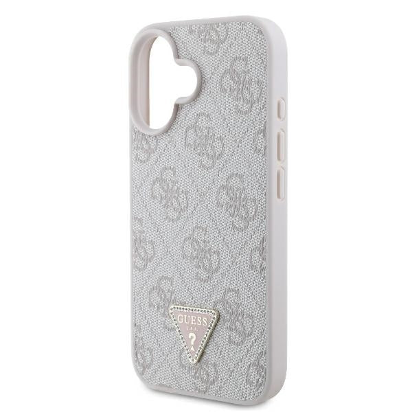 Étui pour Apple iPhone 16, Guess, Crossbody 4G Triangle Strass, Rose