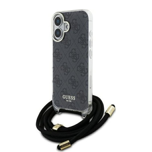 Étui pour Apple iPhone 16, Guess, Crossbody Cord 4G Print, Noir