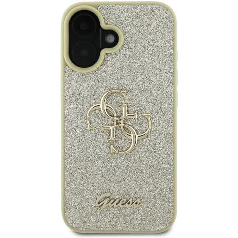 Étui pour Apple iPhone 16, Guess, Fixed Glitter Big 4G, Doré