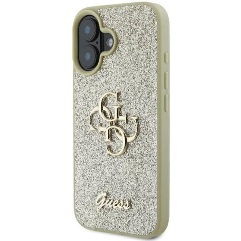 Étui pour Apple iPhone 16, Guess, Fixed Glitter Big 4G, Doré