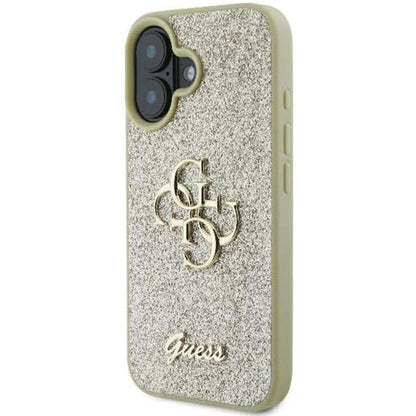 Étui pour Apple iPhone 16, Guess, Fixed Glitter Big 4G, Doré