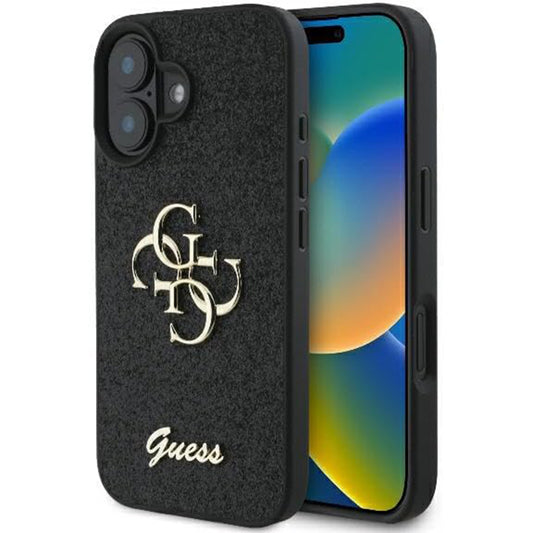 Étui pour Apple iPhone 16, Guess, Fixed Glitter Big 4G, Noir