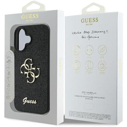 Étui pour Apple iPhone 16, Guess, Fixed Glitter Big 4G, Noir