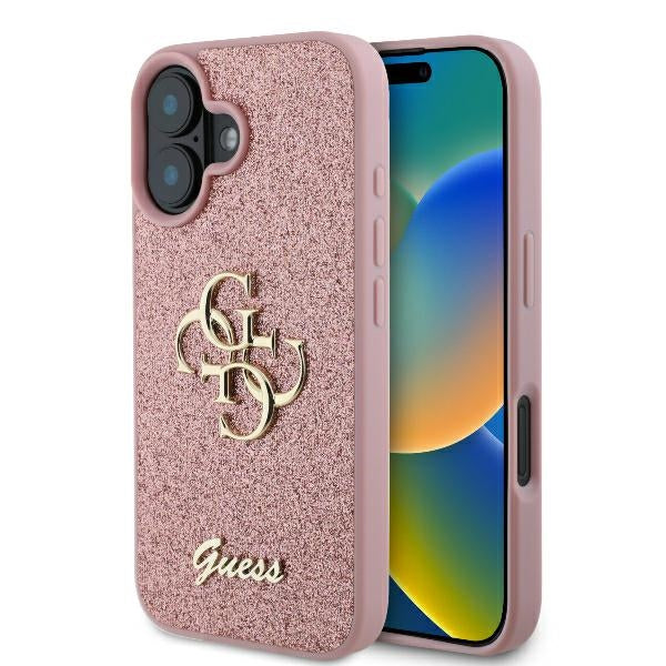 Étui pour Apple iPhone 16, Guess, Fixed Glitter Big 4G, Rose