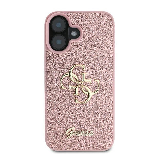 Étui pour Apple iPhone 16, Guess, Fixed Glitter Big 4G, Rose
