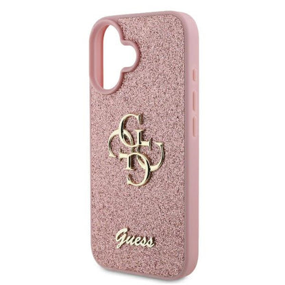 Étui pour Apple iPhone 16, Guess, Fixed Glitter Big 4G, Rose