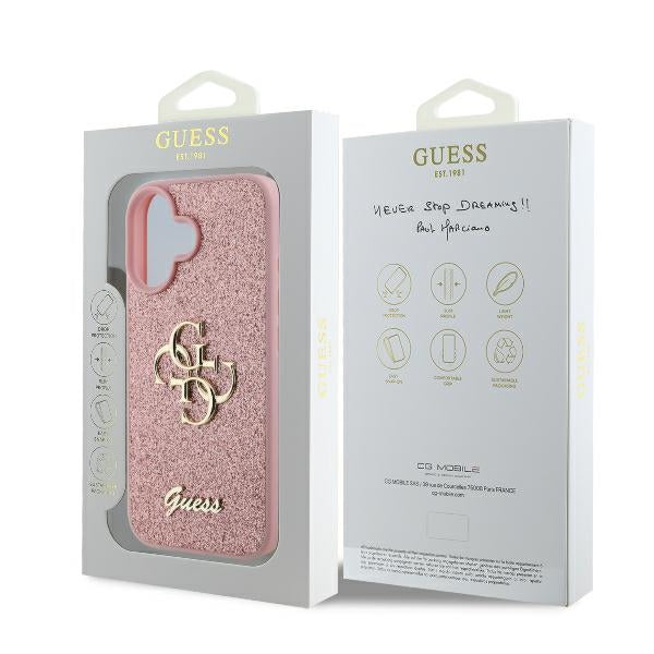 Étui pour Apple iPhone 16, Guess, Fixed Glitter Big 4G, Rose