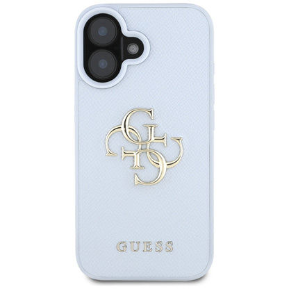 Étui pour Apple iPhone 16, Guess, Grained Big 4G Logo Small Classic Logo, Bleu