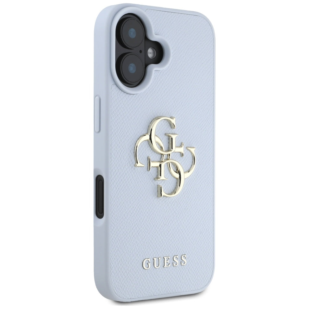 Étui pour Apple iPhone 16, Guess, Grained Big 4G Logo Small Classic Logo, Bleu