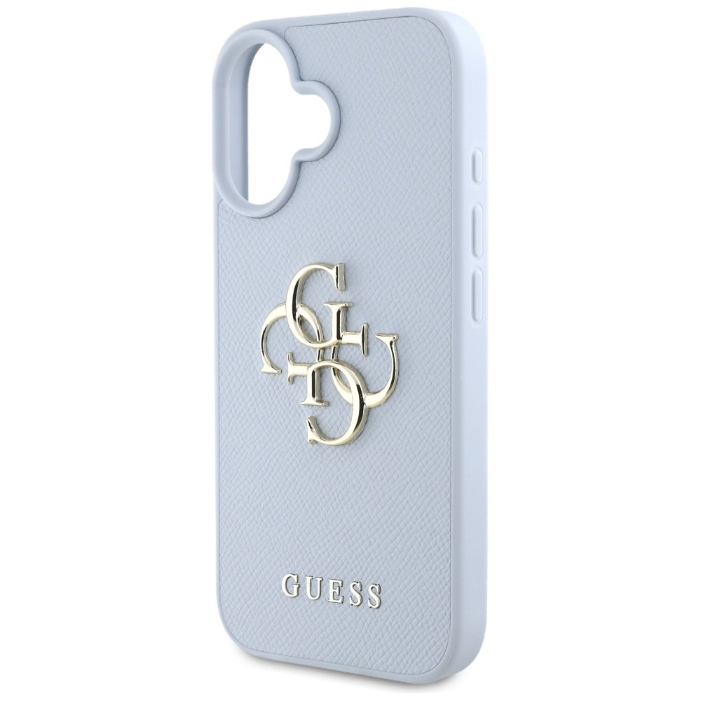 Étui pour Apple iPhone 16, Guess, Grained Big 4G Logo Small Classic Logo, Bleu
