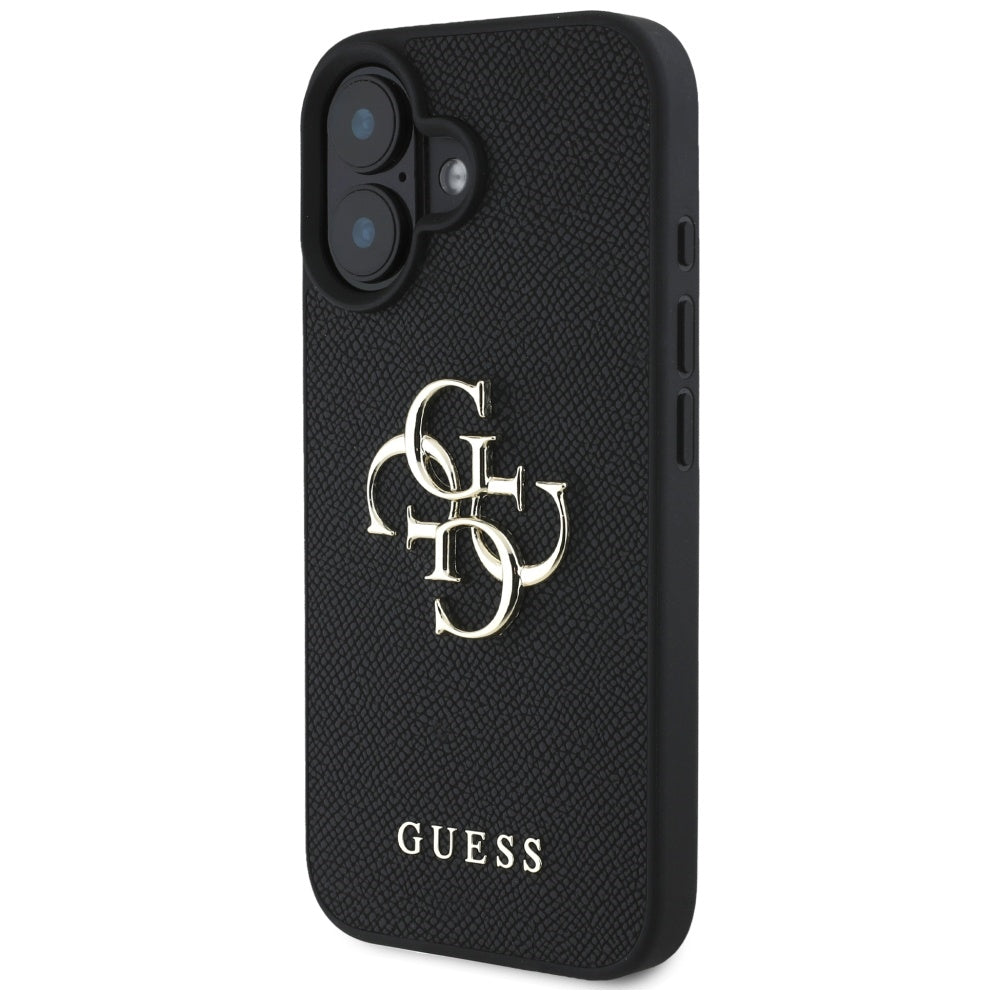 Étui pour Apple iPhone 16, Guess, Grained Big 4G Logo Small Classic Logo, Noir