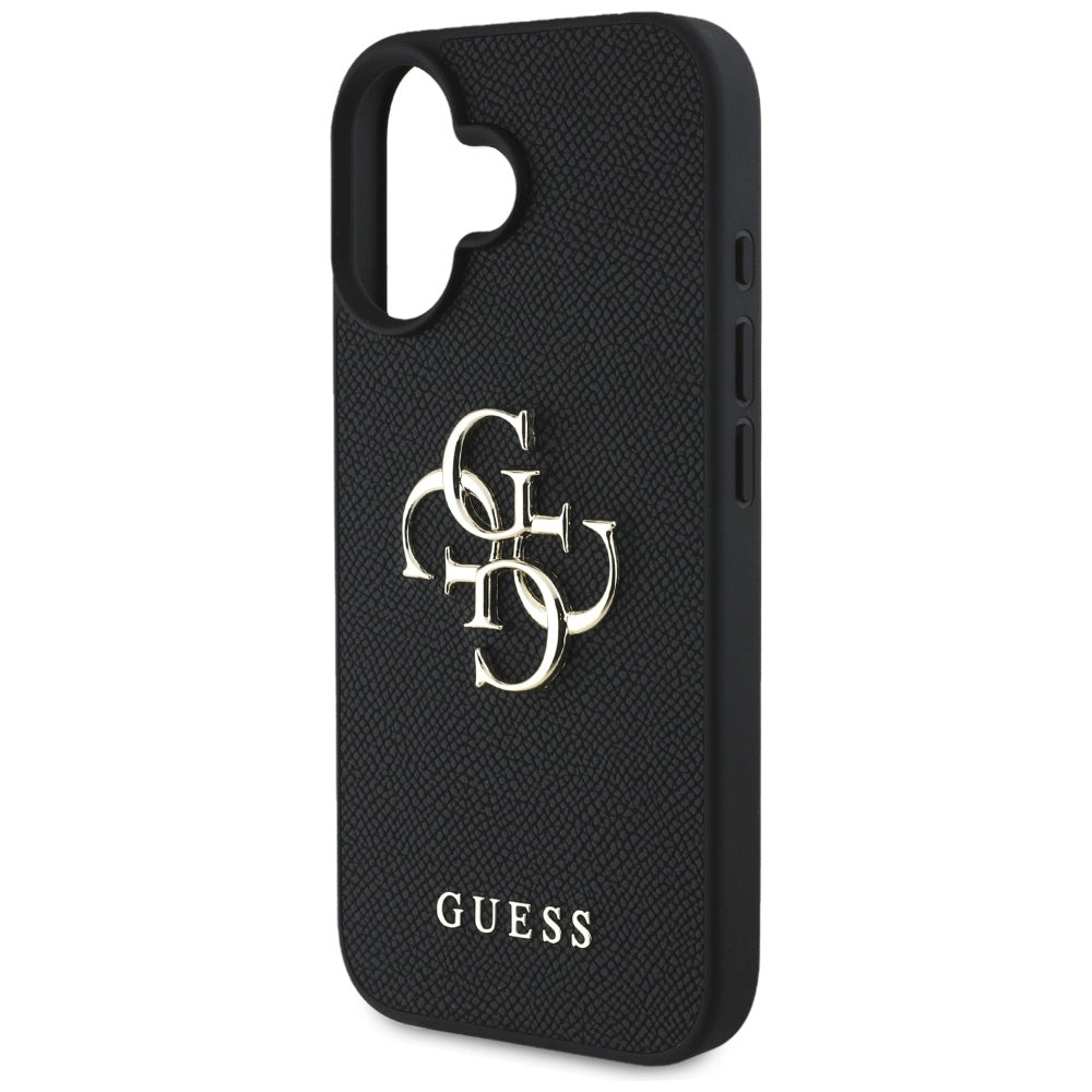 Étui pour Apple iPhone 16, Guess, Grained Big 4G Logo Small Classic Logo, Noir
