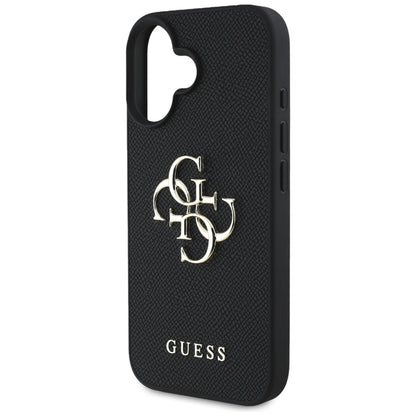 Étui pour Apple iPhone 16, Guess, Grained Big 4G Logo Small Classic Logo, Noir
