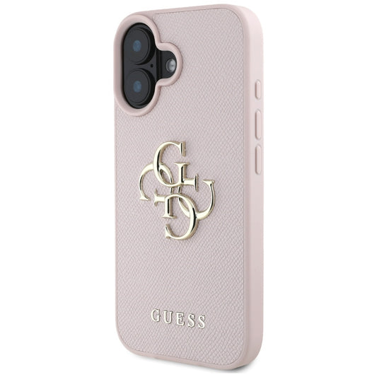 Étui pour Apple iPhone 16, Guess, Grained Big 4G Logo Small Classic Logo, Rose