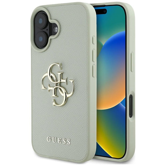 Étui pour Apple iPhone 16, Guess, Grained Big 4G Logo Small Classic Logo, Vert