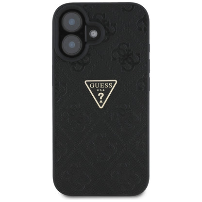 Étui pour Apple iPhone 16, Guess, Hot Stamp 4G Pattern Triangle Logo, Noir