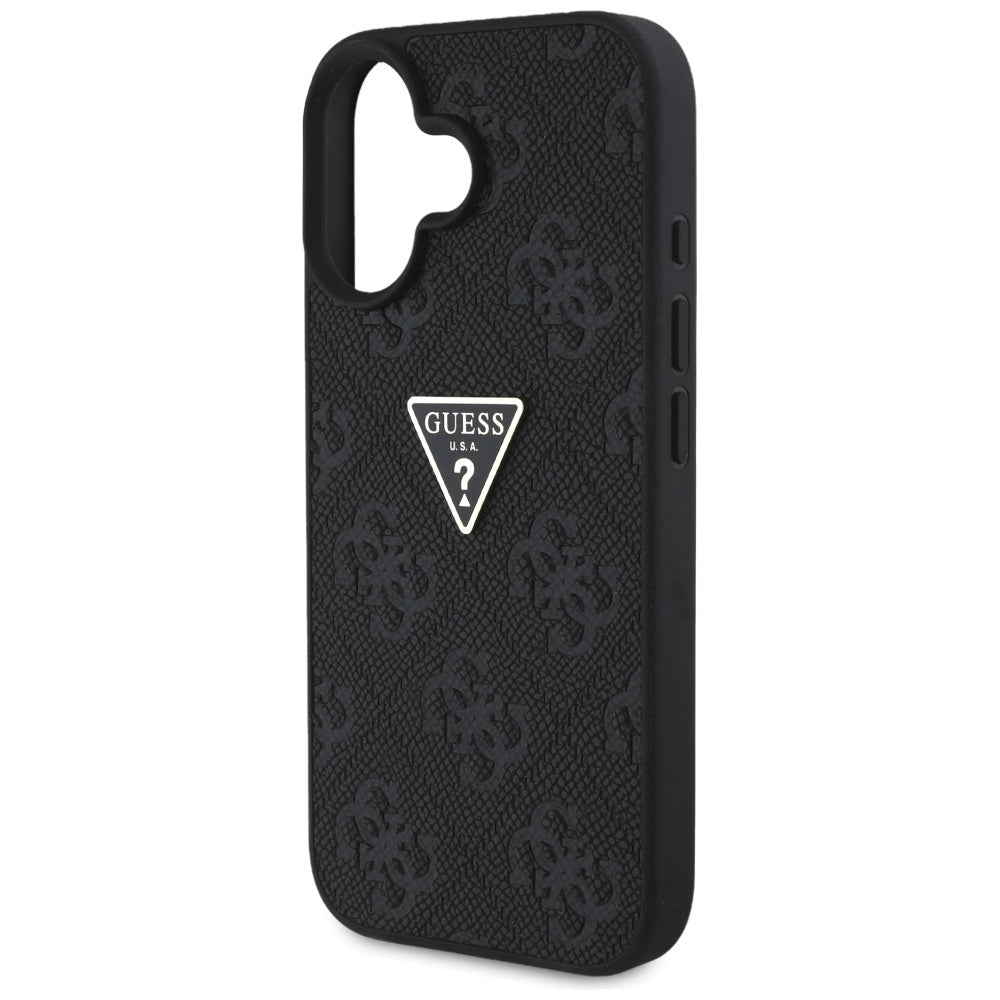 Étui pour Apple iPhone 16, Guess, Hot Stamp 4G Pattern Triangle Logo, Noir