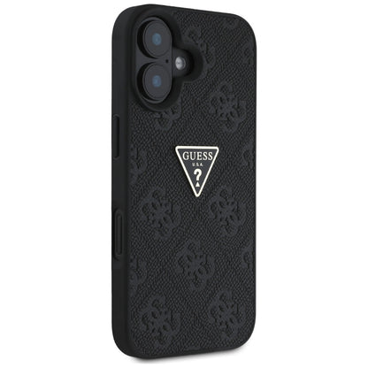 Étui pour Apple iPhone 16, Guess, Hot Stamp 4G Pattern Triangle Logo, Noir