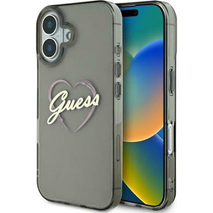 Étui pour Apple iPhone 16, Guess, IML Heart, Noir