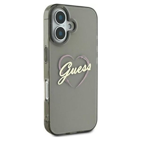 Étui pour Apple iPhone 16, Guess, IML Heart, Noir