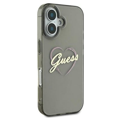 Étui pour Apple iPhone 16, Guess, IML Heart, Noir