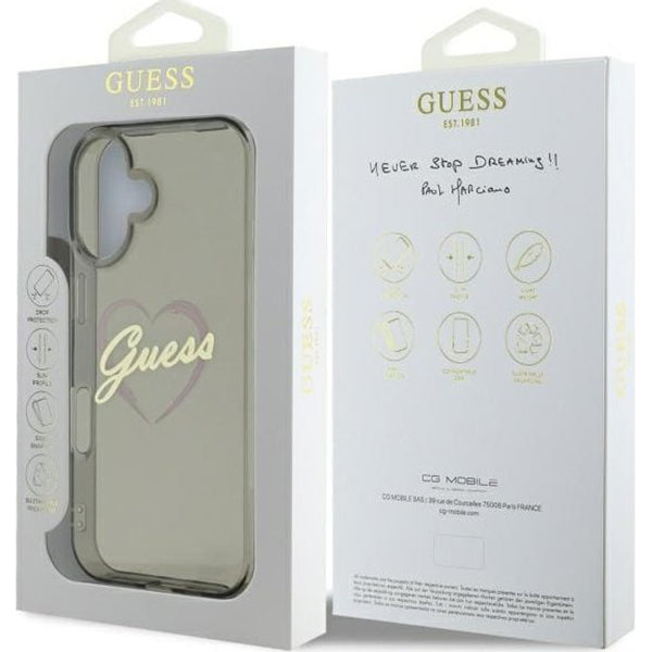 Étui pour Apple iPhone 16, Guess, IML Heart, Noir