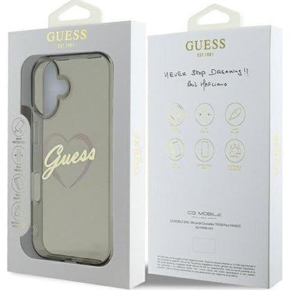 Étui pour Apple iPhone 16, Guess, IML Heart, Noir