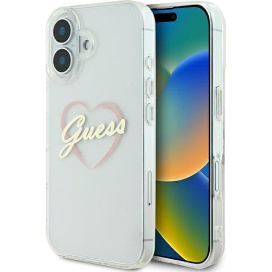 Étui pour Apple iPhone 16, Guess, IML Heart, Transparent