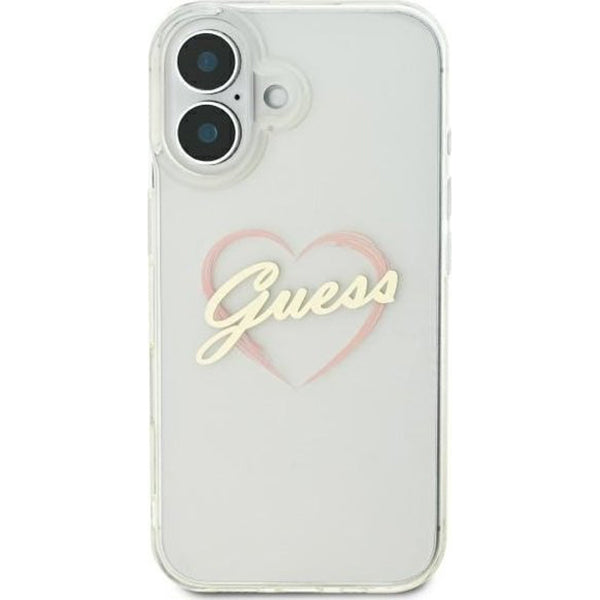Étui pour Apple iPhone 16, Guess, IML Heart, Transparent