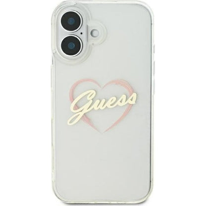 Étui pour Apple iPhone 16, Guess, IML Heart, Transparent